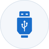 Blue USB symbol on white background