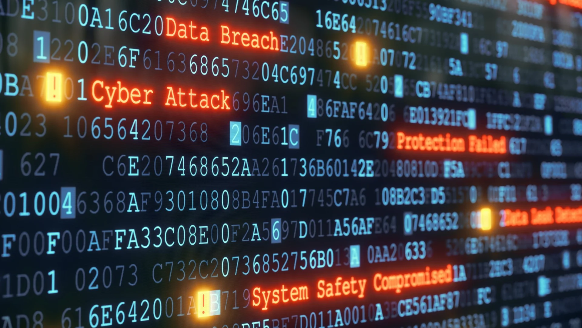 Cybersecurity threat codes on digital screen