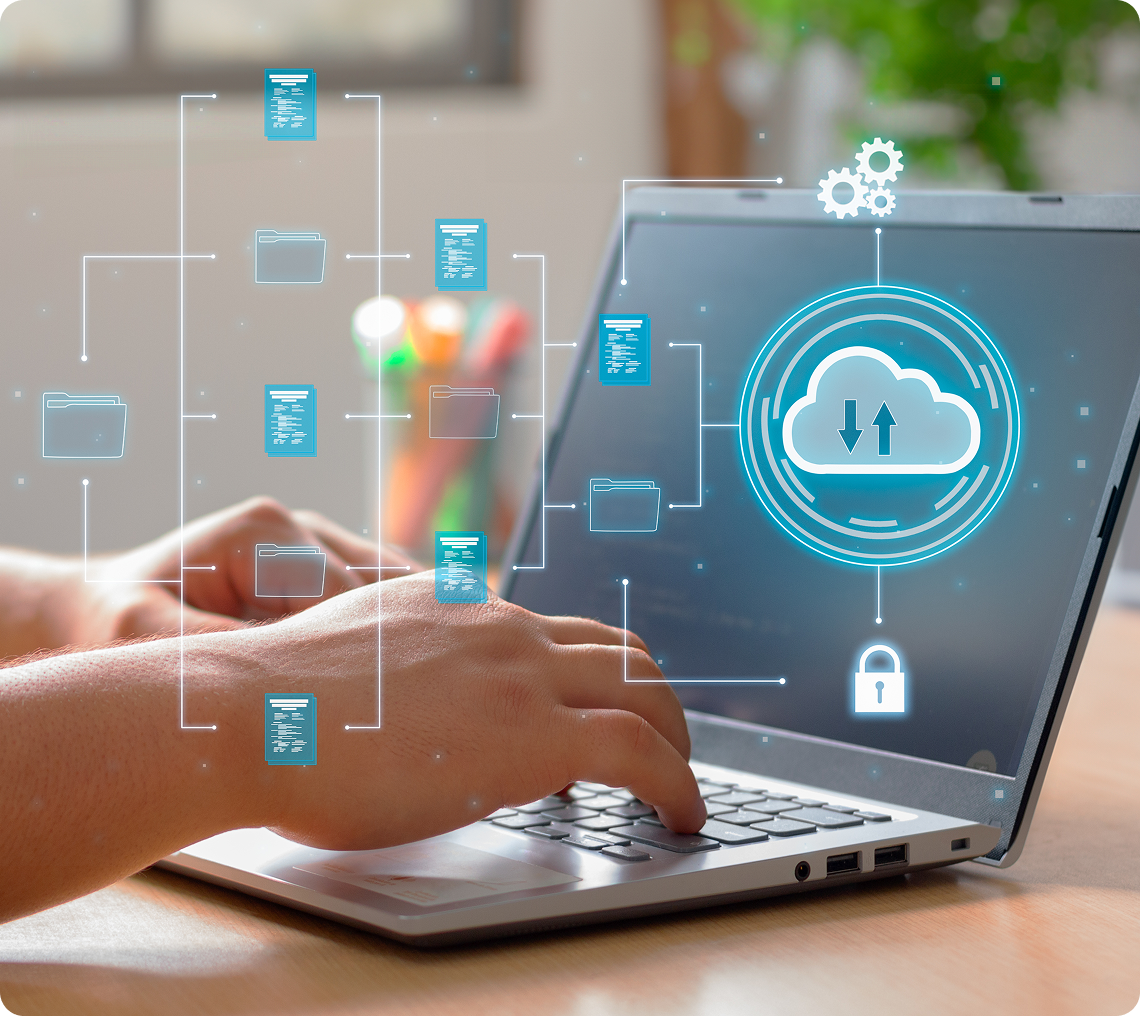 Cloud computing concept with hands on keyboard