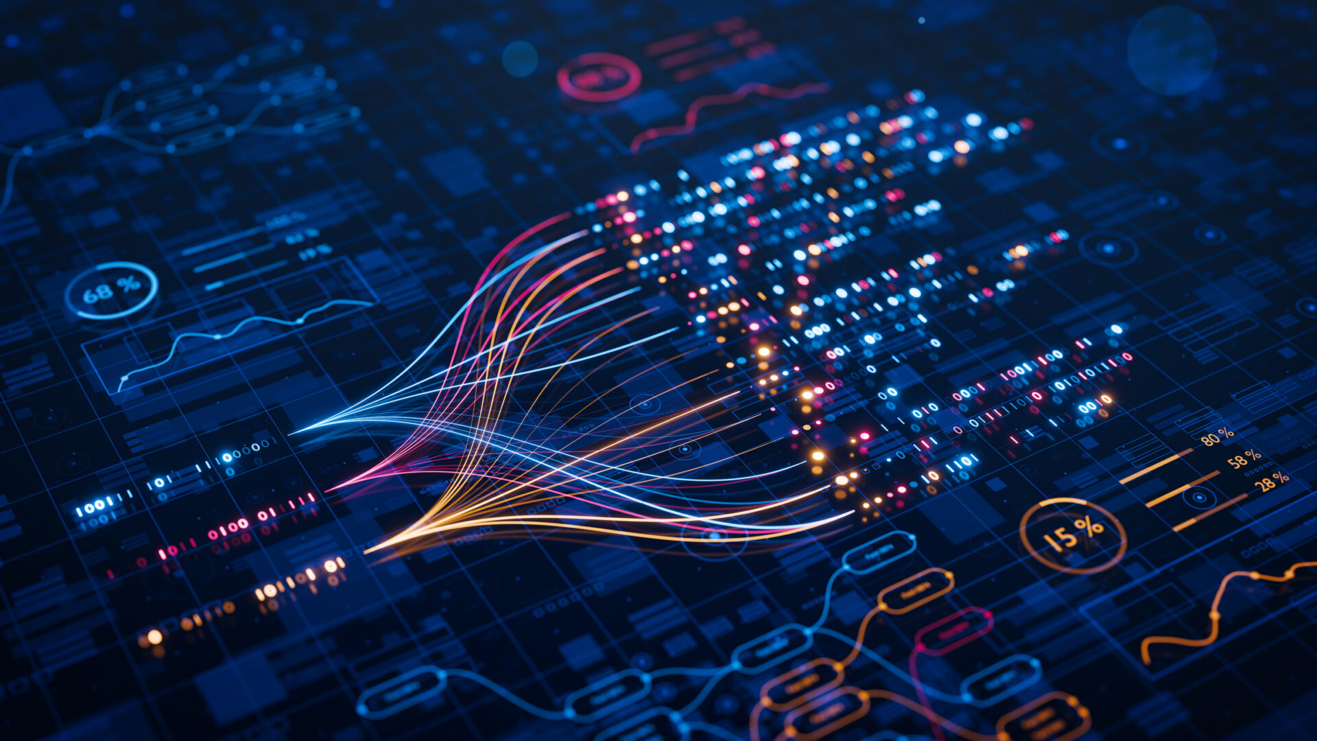 Colorful data visualization with flowing light patterns.