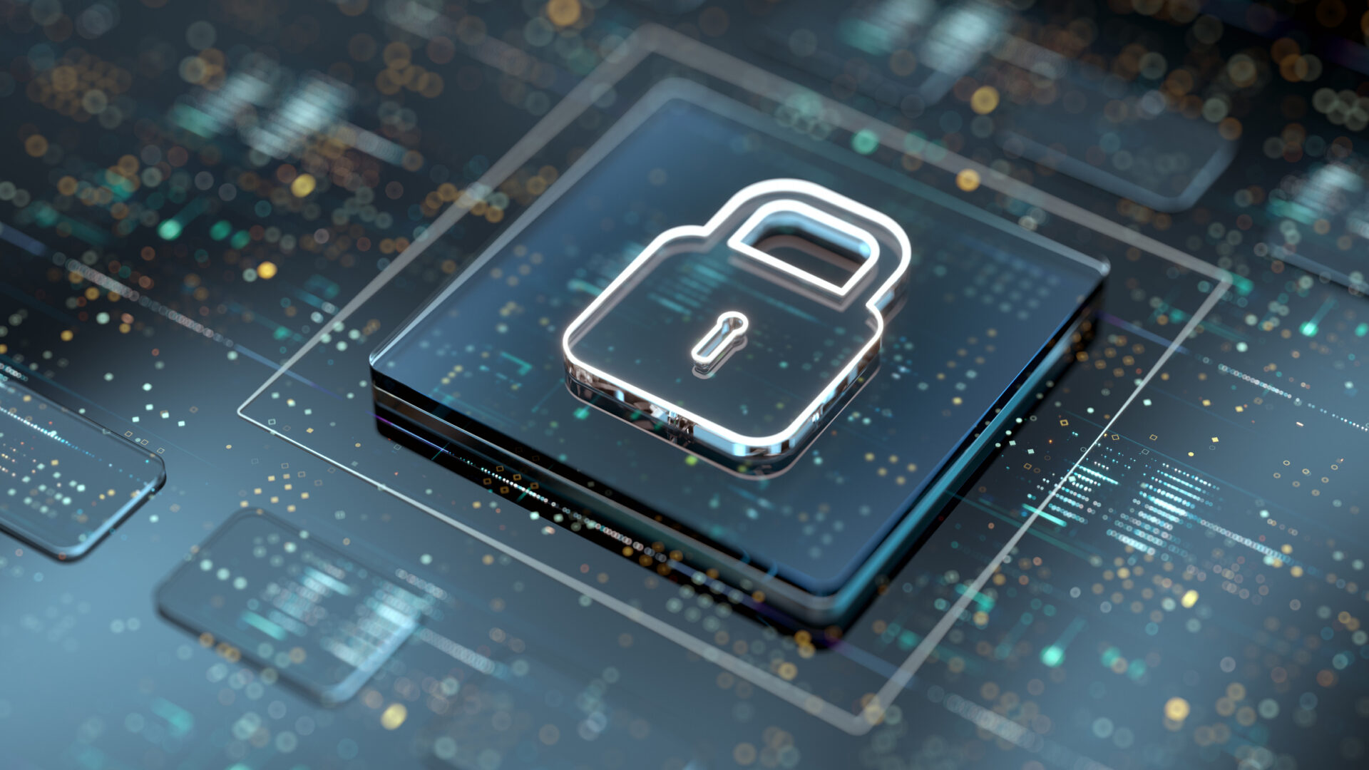 Digital lock icon on a tech background.